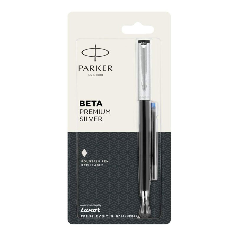 Parker Beta Premium Silver Fountain Pen (Fine Nib | Gold/Chrome Trim)