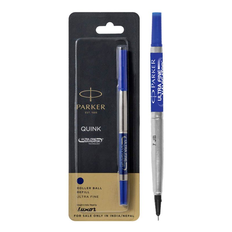 5 X Parker Quink Navigator Roller Ball Pen Refills Fine Nib 0.5mm Blue Ink