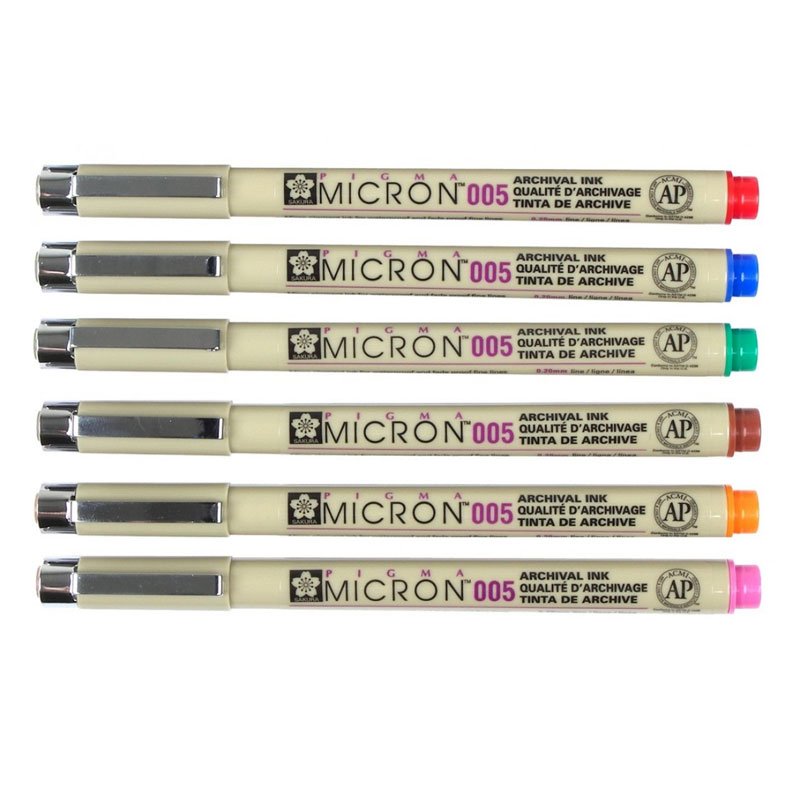 Asst Colors 01 6CT Set Sakura Pigma 30063 Micron Blister Card Ink Pen Set 