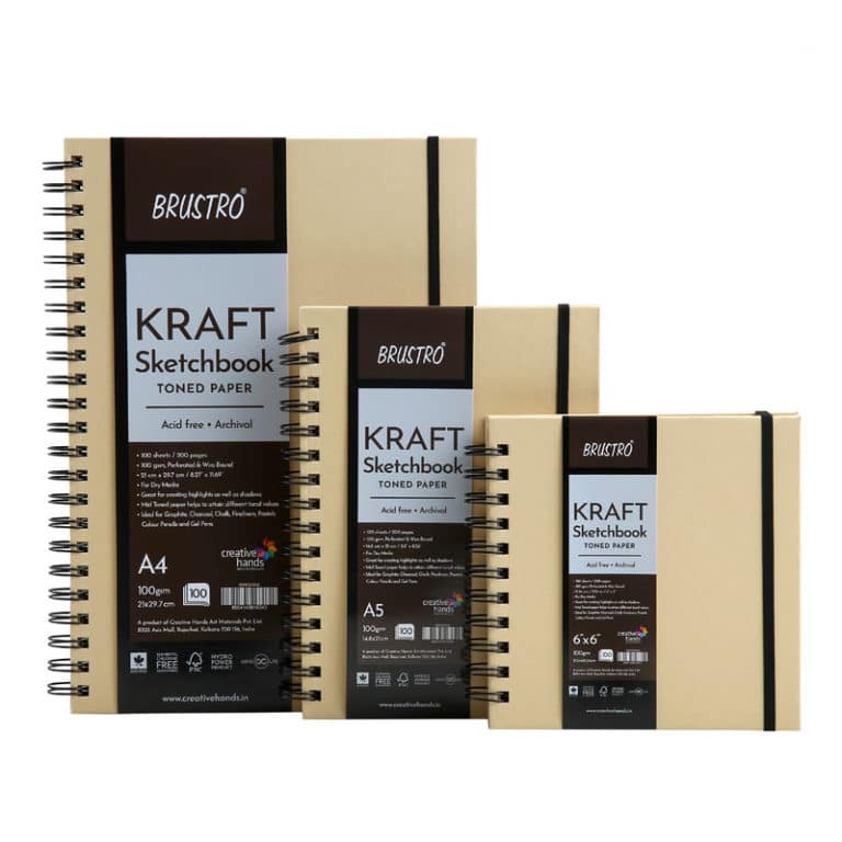 Buy Brustro Toned Paper Sketchbook (Kraft A4/A5 Portrait 200 Pages 100 GSM WireO