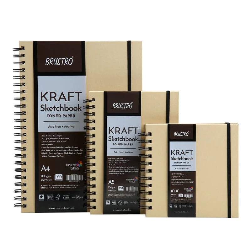 Brustro Toned Paper Sketchbook (Kraft | A4/A5 | 200 Pages | 100 GSM | Wiro Bound)