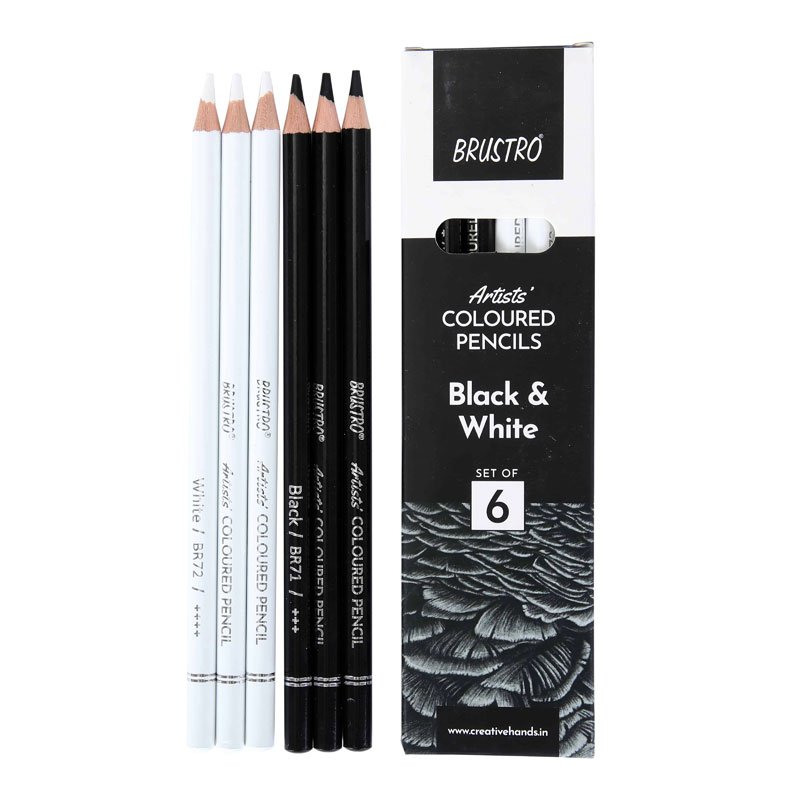 Brustro Artists’ Black & White Colour Pencils Set of 3 Whites and 3 Blacks