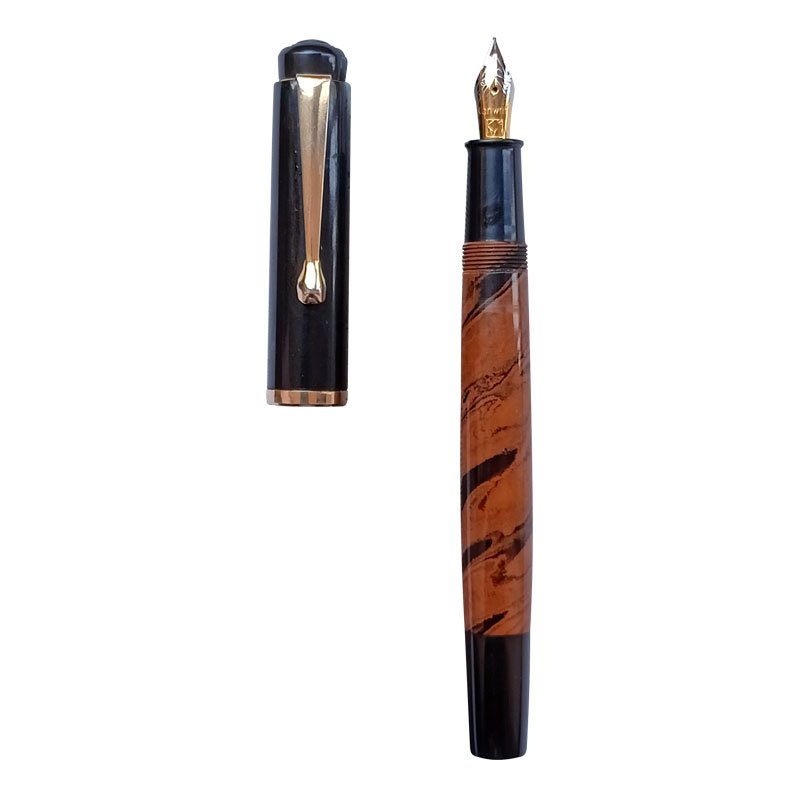 Woodex Handmade Ebonite Fountain Pen Model No. 11 (Kanwrite No. 5.5 Medium Nib | Gold Trim)